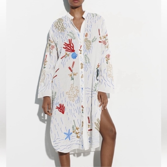 Zara Other - Zara Sea Motif Beach Embroidered Tunic Dress Cover-up Size XS